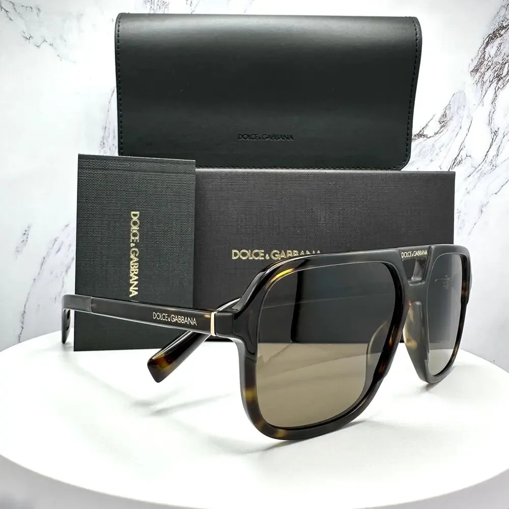 New Dolce & Gabbana Sunglasses Brown Aviator Pilot Gold